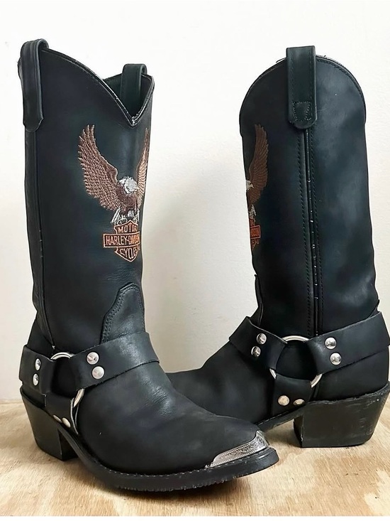 Harley-Davidson Shoes - RARE Harley-Davidson Black Leather Harness Boots with Silver Accents size 9.5